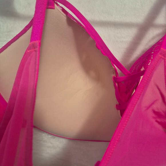 Torrid Hot Pink Lace Bra 50B Strappy Padded Sexy Plus Size Lingerie - Picture 6 of 10